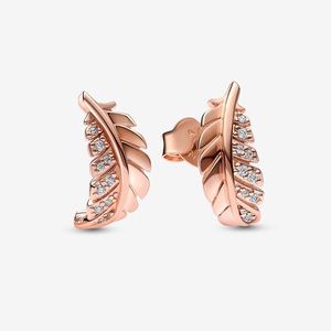 Pandora 14k Rose Gold Feather Stud Earrings